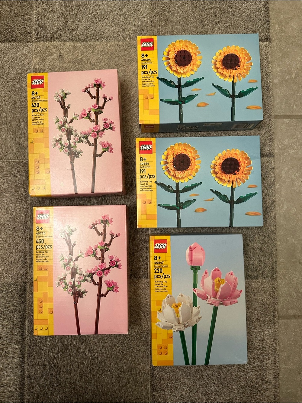 NWT Lego Flower Bundle with Five Sets Total- Cherry Blossom, Sunflower, Lotus